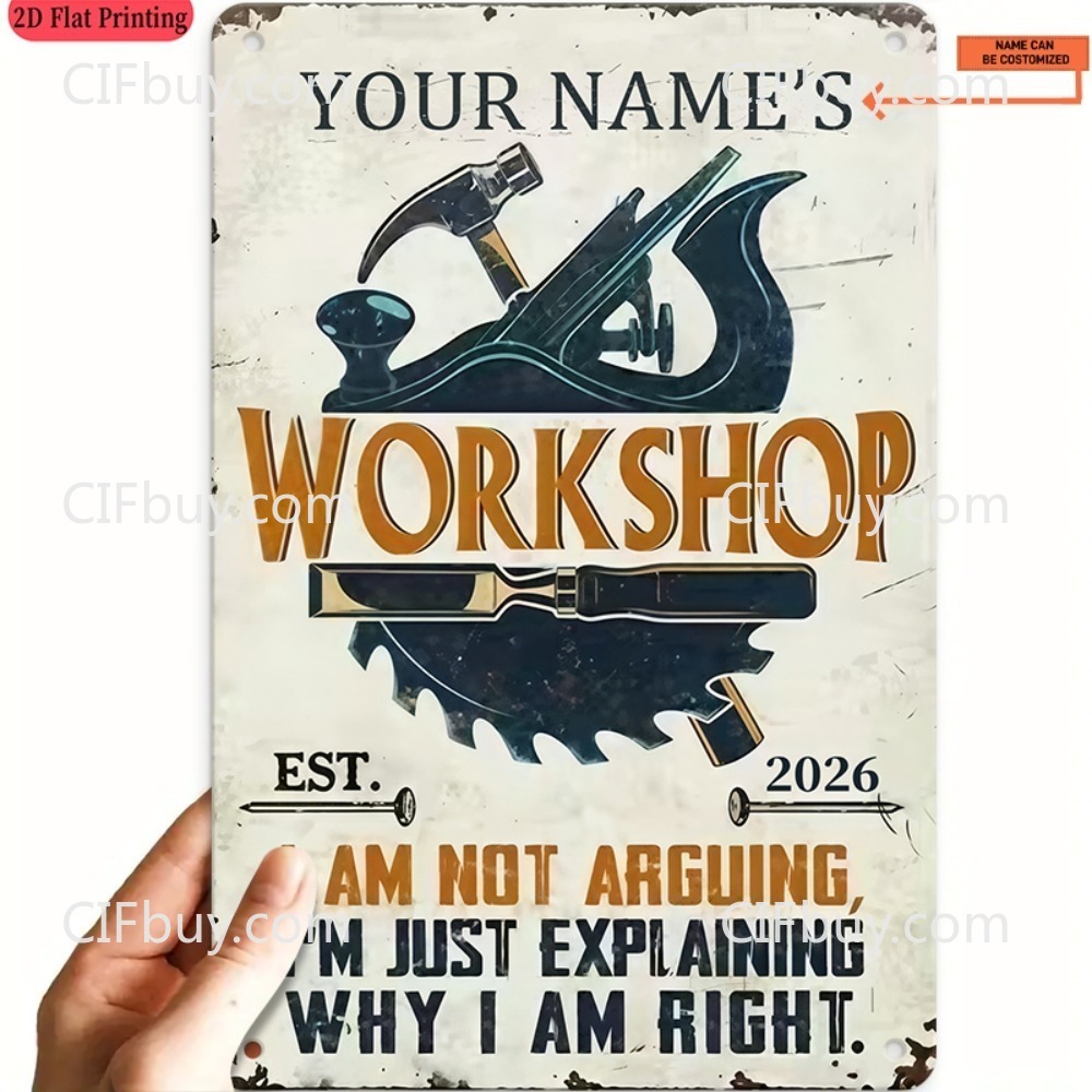 Tools Name In Workshop - Letrero Metálico Vintage 2D Personalizado con